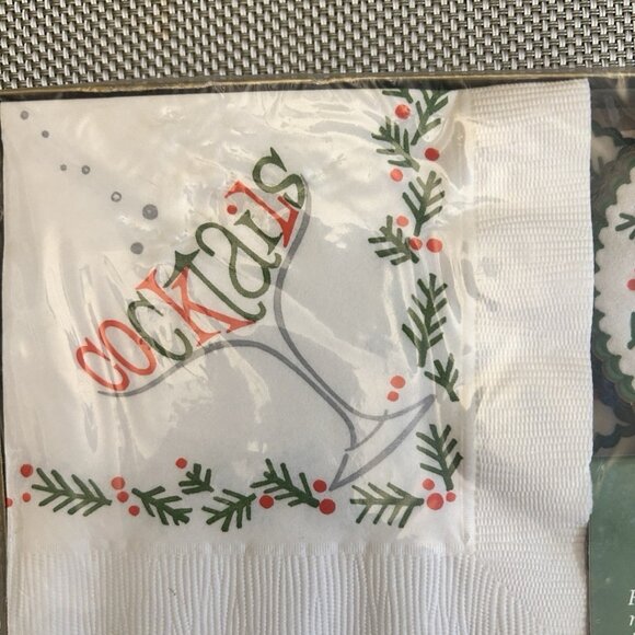 Hallmark Beverage Ensemble 16 Coasters & Cocktail Napkins Set 16 Holiday Retro - Picture 3 of 4